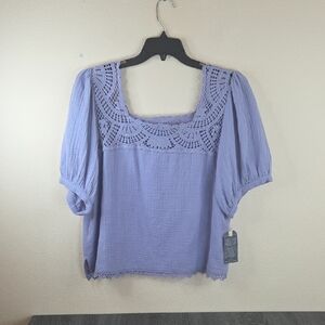 Democracy Lavender Crochet detailed Women's Top 1X Cotton
